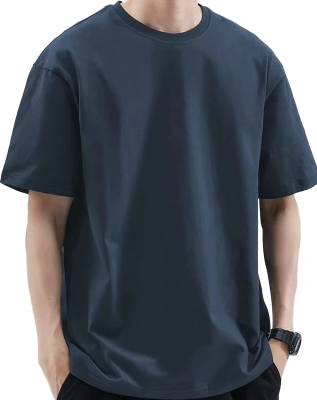 CHINEE-Mens-100-Cotton-Casual-T-Shirt-Crew-Neck-Short-Sleeve-Versatile-All-Seasons-Easy-Care-Washable-Solid-Color-Relaxed-Plus-Size