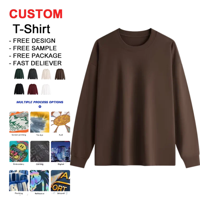 CHINEE-Mens-100-Cotton-Heavyweight-Oversized-T-Shirt-O-Neck-Long-Sleeve-Blank-Design-Anti-Wrinkle-Anti-Pilling-Loose-Fit-300g-Fabric