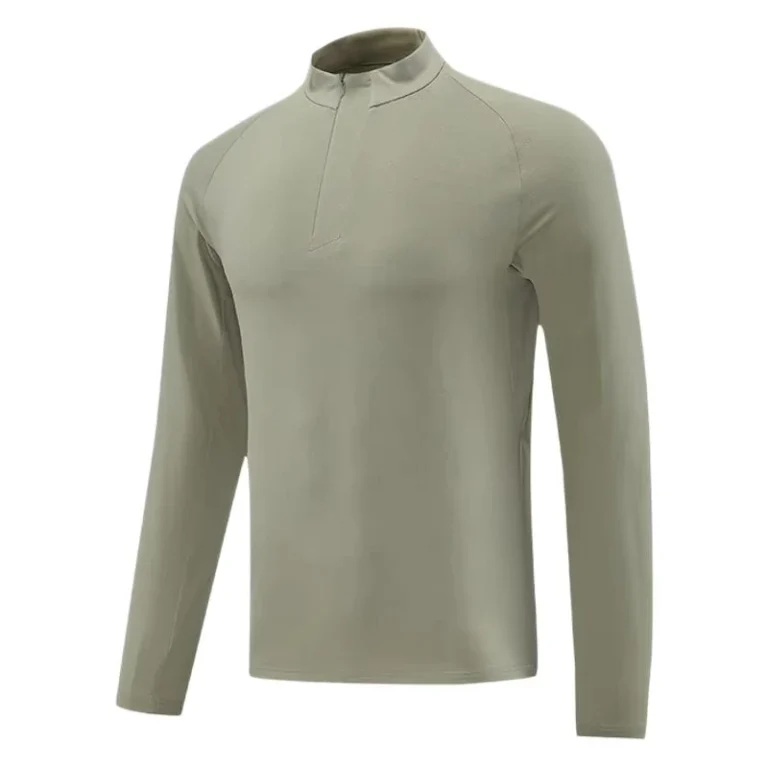 CHINEE-Mens-100-Polyester-Knitted-Sports-T-Shirt-Quick-Dry-Breathable-Long-Sleeves-Stand-Collar-Invisible-Zipper-180g-Solid-Blank
