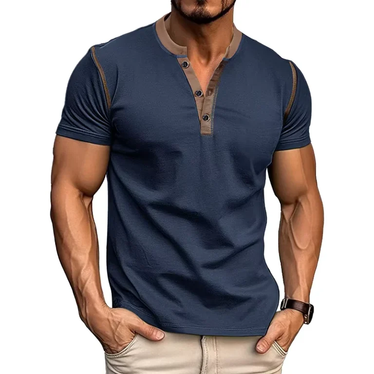 CHINEE-Mens-Breathable-Printed-Blank-Casual-Cotton-Blend-Short-Sleeve-V-Neck-T-Shirts-Foreign-Henley-US-Size-Runs-Larger-Asian