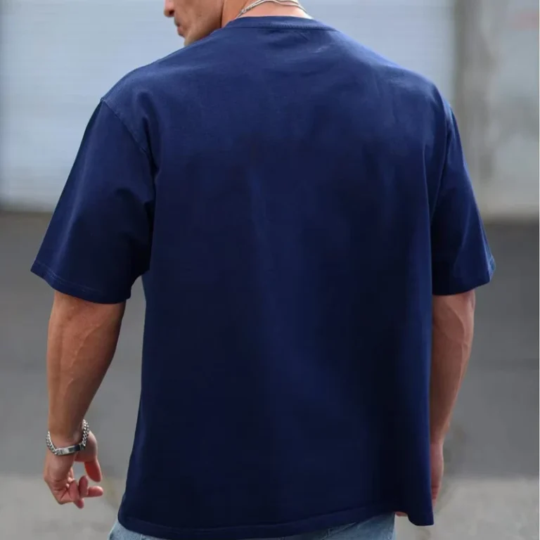CHINEE-Mens-Casual-Oversized-Short-Sleeved-T-Shirts-Plus-Size-Fitness-Shirts-240gsm-Thick-Style-Cotton-Sports-Tees-Solid-Pattern-Woven