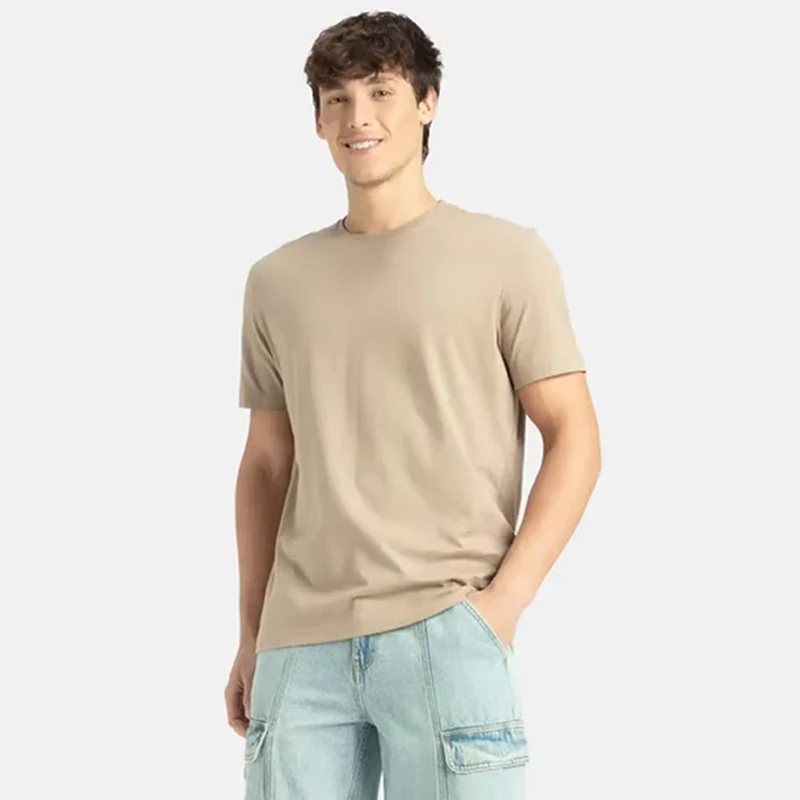CHINEE-Mens-Classic-T-Shirt-Crew-Neck-Slim-Fit-Short-Sleeve-T-Shirt-Camel-Brown-Slim-Fit-Essential-Crew-Neck-Cotton-T-Shirt
