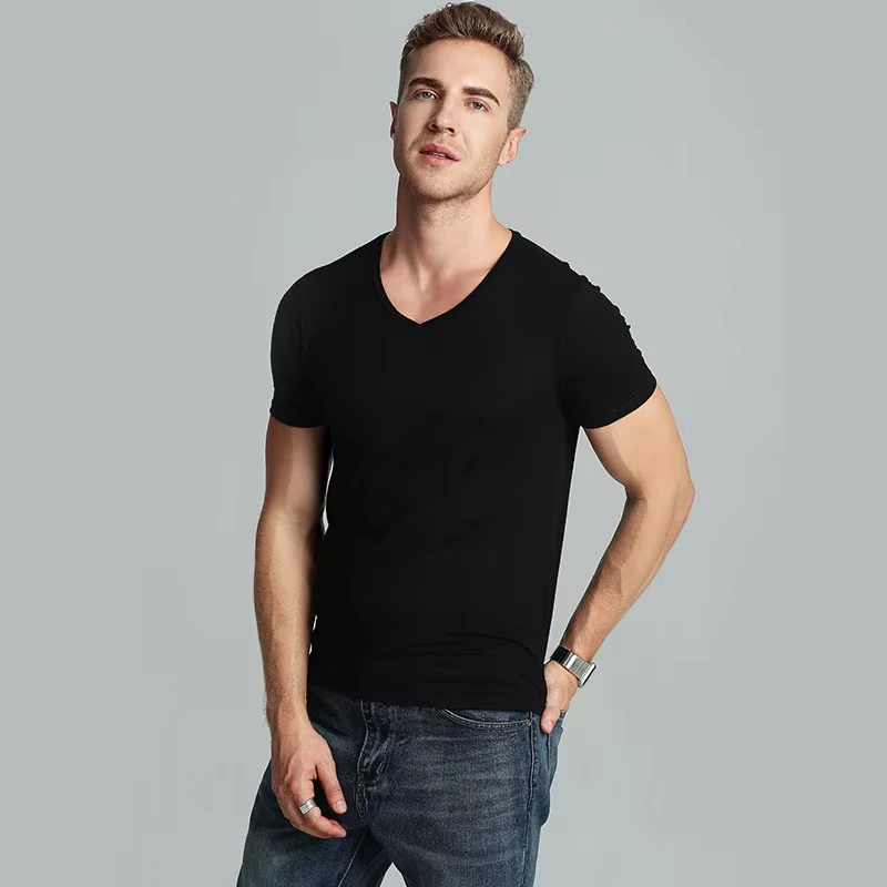 CHINEE-Mens-Classic-V-Neck-T-Shirt-Slim-Fit-Cotton-Ribbed-Knit-220-Grams-Soft-Short-Sleeve-Tees-with-Letter-Pattern-Cool-Style