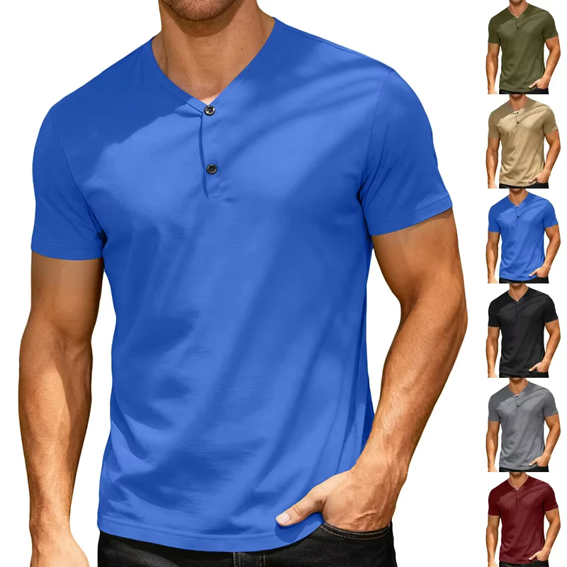 CHINEE-Mens-European-and-American-Style-Solid-Color-V-neck-Casual-Sports-Lightweight-Short-sleeved-T-shirt