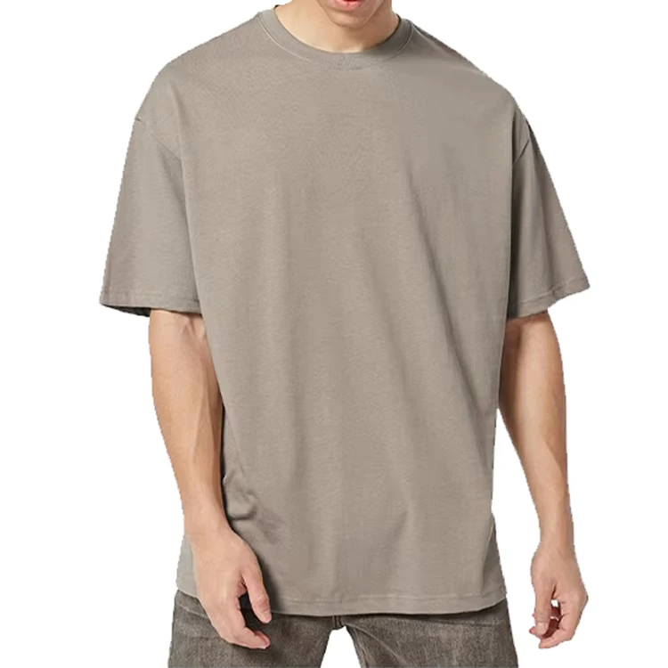 CHINEE-Mens-Fashion-Street-Wear-O-Neck-Cotton-T-Shirt-Loose-Fit-Oversized-Short-Sleeve-Embroidered-Little-Drop-Shoulder-Blank