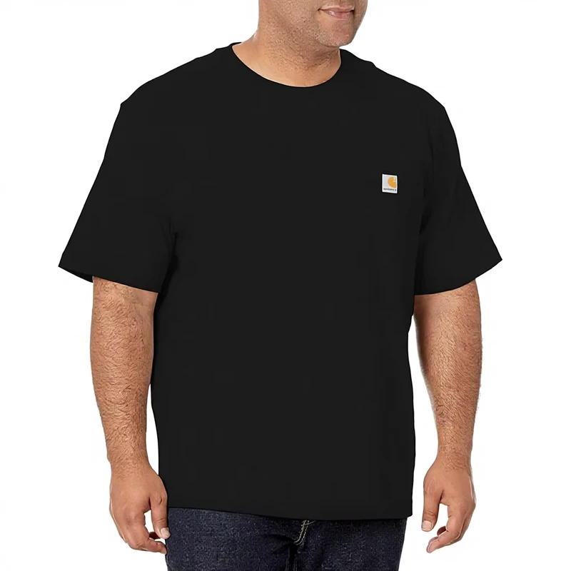 CHINEE-Mens-Fitted-100-Cotton-O-Neck-Short-Sleeve-Workwear-Style-Pocket-Non-Printed-China-T-Shirt