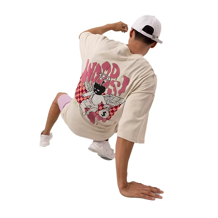 CHINEE-Mens-Formal-Puff-Printed-T-Shirt-Drop-Shoulder-Crew-Neck-100-Cotton-Loose-Fit-Customizable-Eco-Friendly