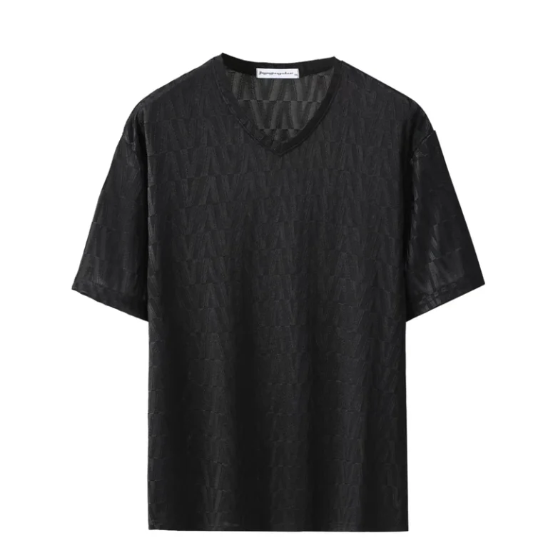 CHINEE-Mens-Heavy-Weight-Knitted-Polyester-Cotton-Regular-Fit-V-neck-Short-Sleeve-Casual-Summer-T-Shirt