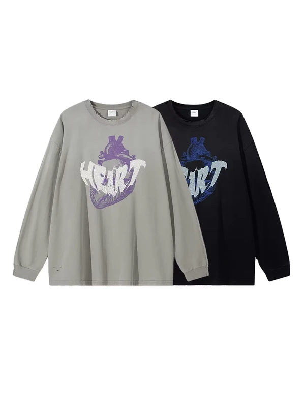 CHINEE-Mens-Long-Sleeve-T-Shirt-Light-Luxury-High-End-Winter-American-Retro-Letter-Double-Mesh-Plain-Loose-Casual-Top