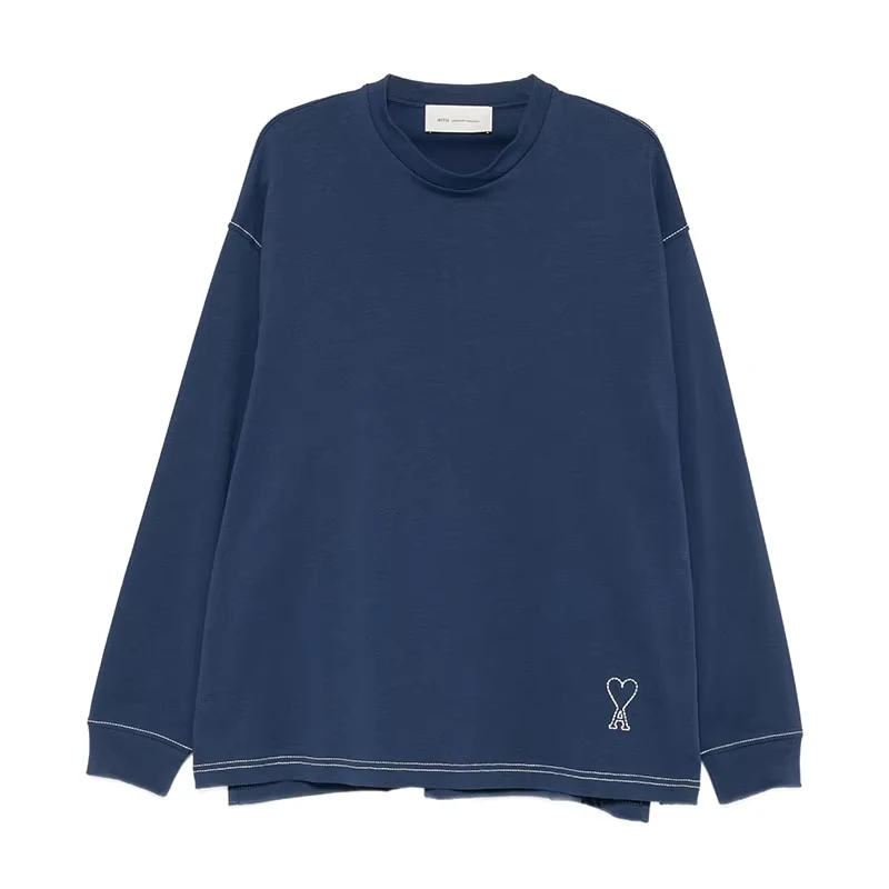 CHINEE-Mens-Long-Sleeve-T-Shirt-Navy-Blue-Cotton-Casual-Tee-Oversized-Crew-Neck-Basic-Top-OEM-ODM-300g