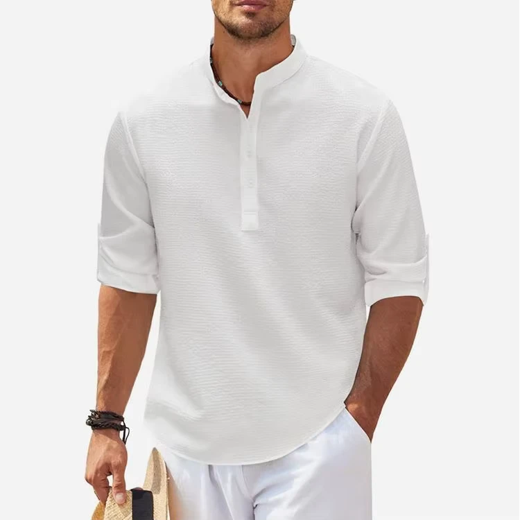 CHINEE-Mens-Long-Sleeved-Cotton-Linen-T-Shirt