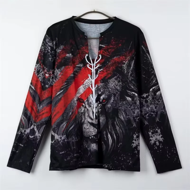 CHINEE-Mens-New-Animal-Custom-Logo-3D-Polyester-and-Sublimation-Print-Sports-Long-sleeved-T-shirt-with-Henry-Collar-Top