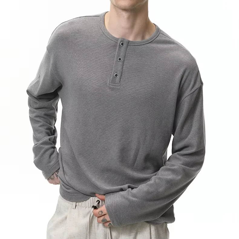 CHINEE-Mens-Other-Collar-Long-sleeve-T-shirt-Knitted-Print-Contrast-color-Button-Decoration-Loose-Fit-Casual-Base-Layer-Top-100