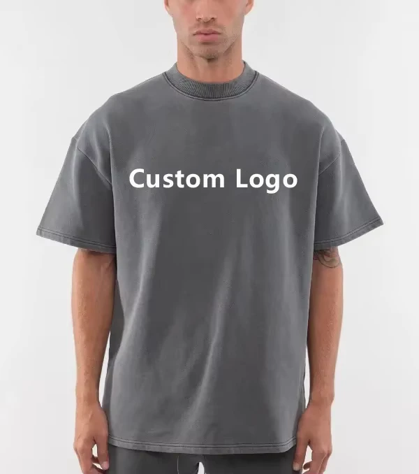 CHINEE-Mens-Premium-100-Cotton-Mock-Neck-Oversized-Boxy-Tee-Custom-Screen-Print-Heavyweight-Knitted-Blank-T-Shirt