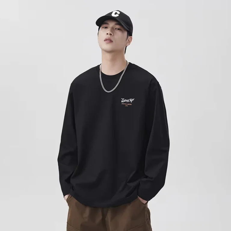 CHINEE-Mens-Relaxed-100-Cotton-Woven-Long-Sleeve-T-Shirt-with-Printed-Design-Customizable-for-Every-Occasion-Breathable-Anti-Pilling