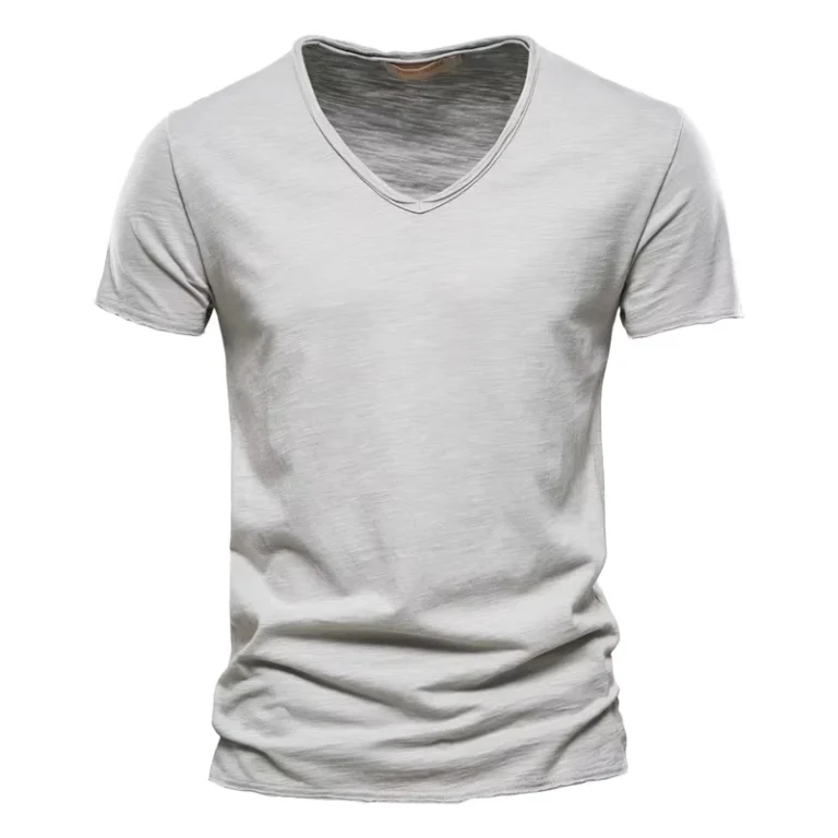 CHINEE-Mens-Short-Sleeve-V-Neck-T-Shirt-Summer-Fashion-Solid-Color-Slub-Cotton-Pure-Cotton-Versatile-Urban-Style