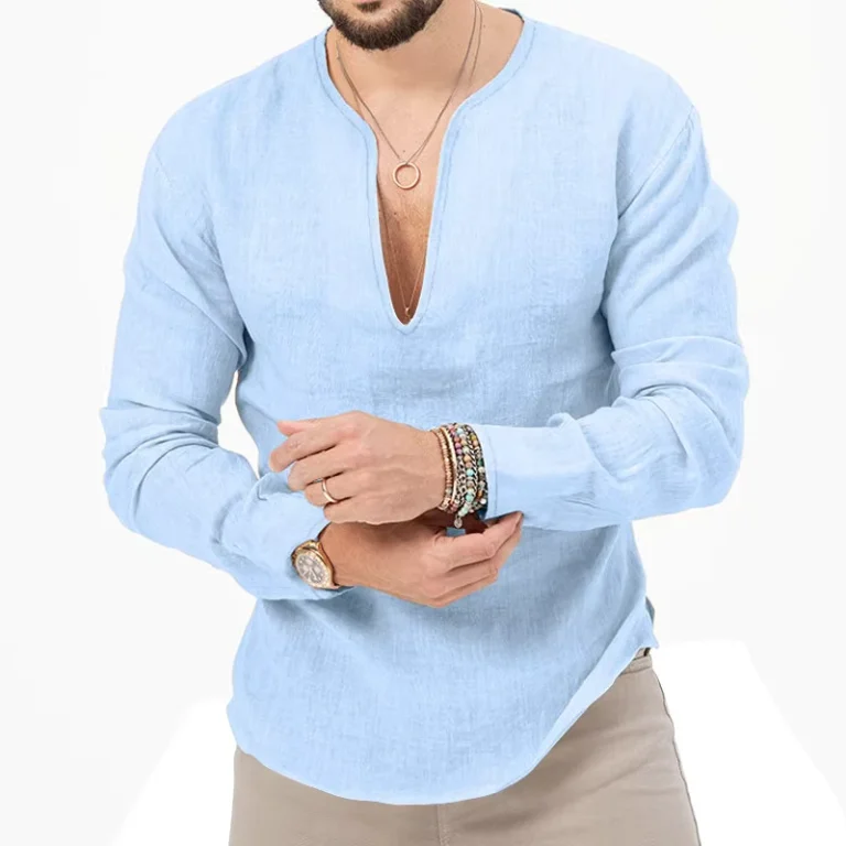 CHINEE-Mens-Solid-Color-Deep-V-Neck-Long-Sleeve-Casual-T-Shirt-High-Quality-Plus-Size-Slim-Fit-Long-Sleeve-Top