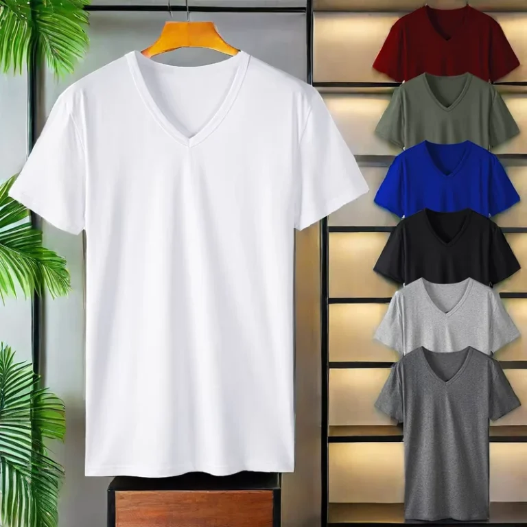 CHINEE-Mens-Solid-Cotton-V-Neck-T-Shirt-Quick-Drying-Short-Sleeves-Casual-Loose-Blank-Design