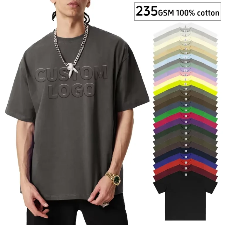 CHINEE-Mens-Solid-Crew-Neck-235g-100-Cotton-Jersey-Silk-Screen-Printed-Oversized-T-shirts-for-Casual-Wear-Soft