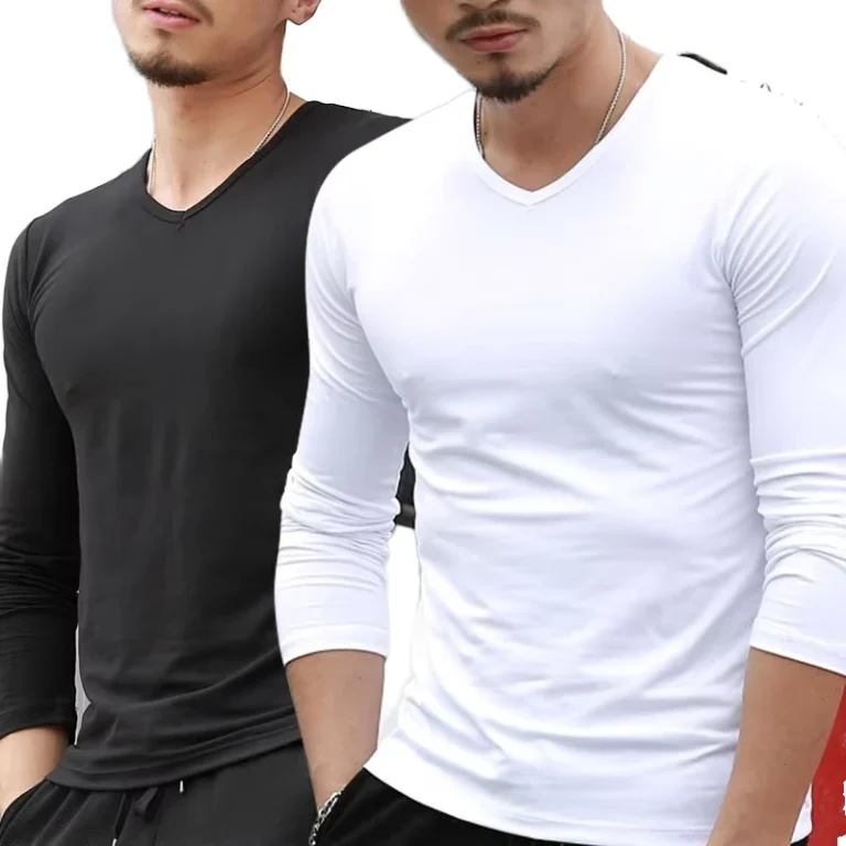 CHINEE-Mens-Solid-Jersey-Silk-Screen-Printed-Short-Sleeve-V-Neck-Slim-Fit-Polyester-Casual-T-Shirt-for-Autumn-Winter