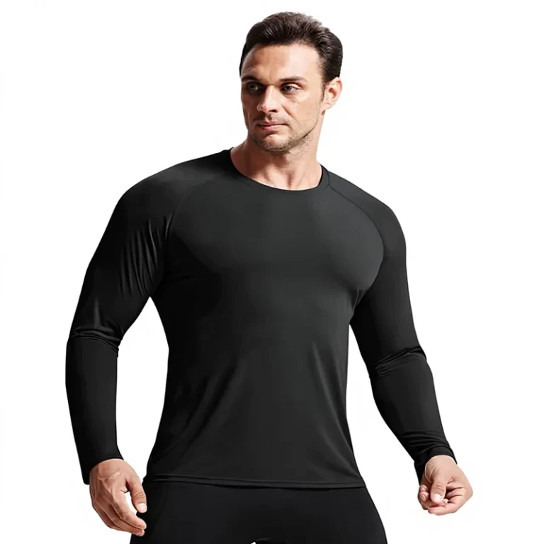 CHINEE-Mens-Solid-Long-sleeved-Sports-T-shirt-Quick-drying-Breathable-UV-protective-Moisture-wicking-Nylon-High-Elastic
