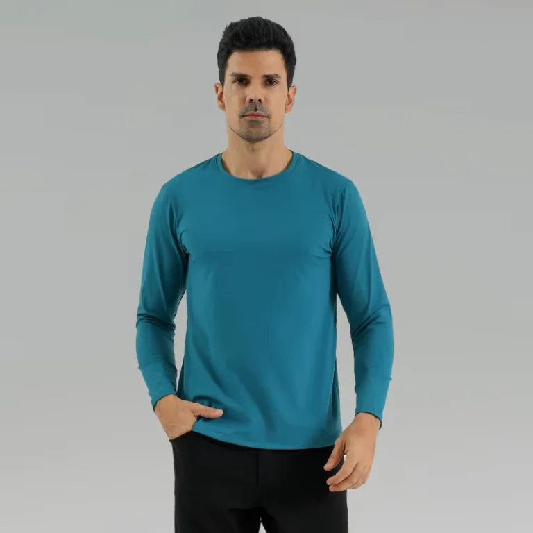 CHINEE-Mens-Sports-Long-Sleeve-T-Shirt-Quick-Dry-O-Neck-Breathable-Anti-Pilling-Polyester-Cotton-Knitted-Regular-Fit-Solid