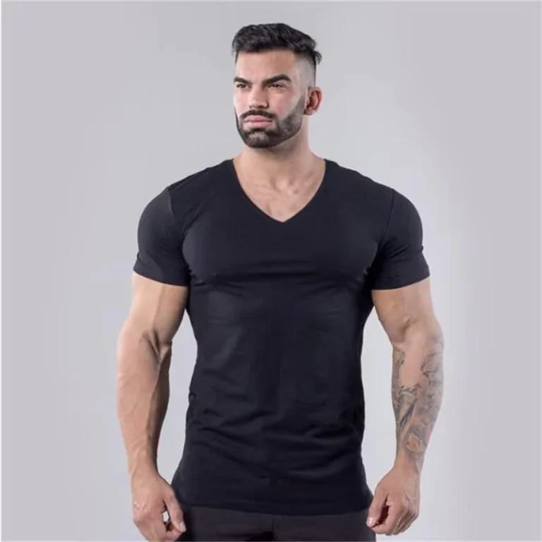 CHINEE-Mens-Sports-T-Shirt-V-Neck-Cotton-Running-Gym-Training-Quick-Dry-Breathable-Athletic-Shirts-Custom-Logo-Bulk-Order