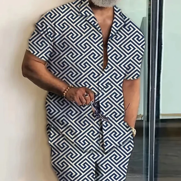 CHINEE-Mens-Sporty-Style-2-Piece-Set-Short-Sleeve-T-Shirt-Printed-Knitted-Shorts-for-Summer-Outdoor-Sports-Casual-Holiday-Street-Wear