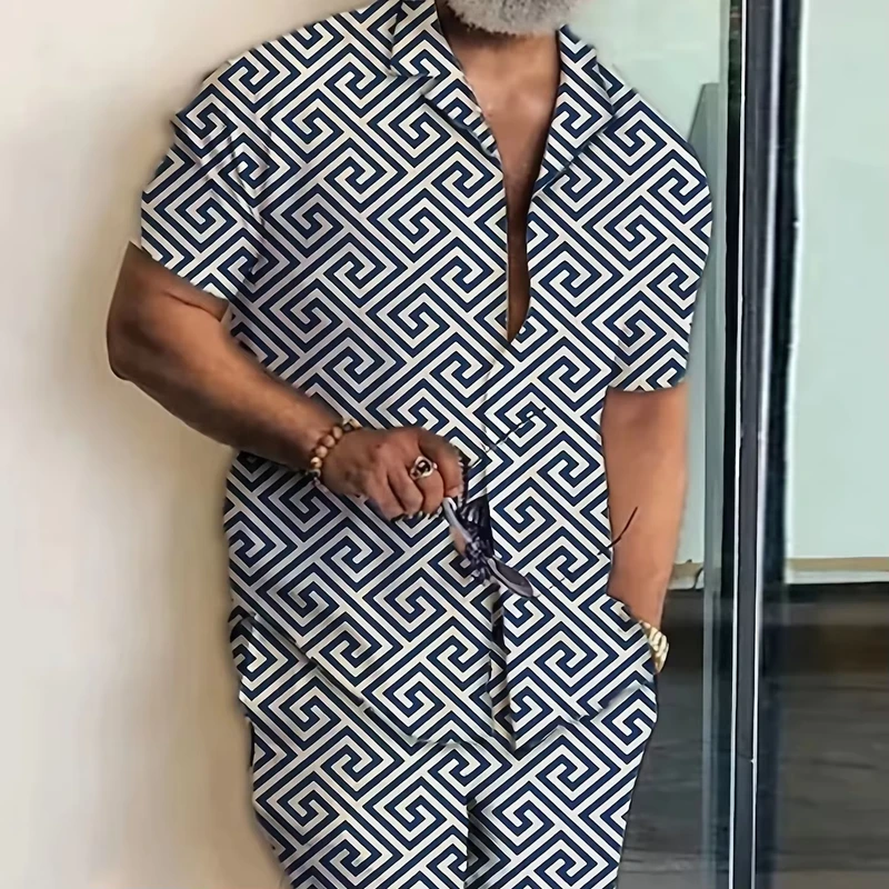 CHINEE-Mens-Sporty-Style-2-Piece-Set-Short-Sleeve-T-Shirt-Printed-Knitted-Shorts-for-Summer-Outdoor-Sports-Casual-Holiday-Street-Wear
