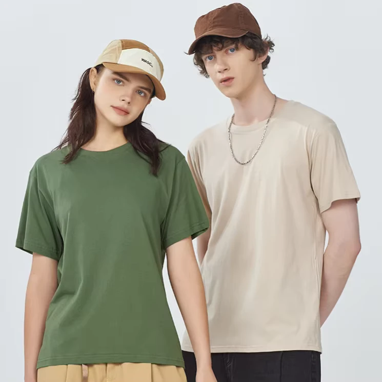 CHINEE-Mens-Summer-180g-Cotton-Crew-Neck-Short-Sleeved-T-Shirt-Versatile-Loose-Fit-Knitted-with-Custom-Digital-Printing-Solid-Pattern