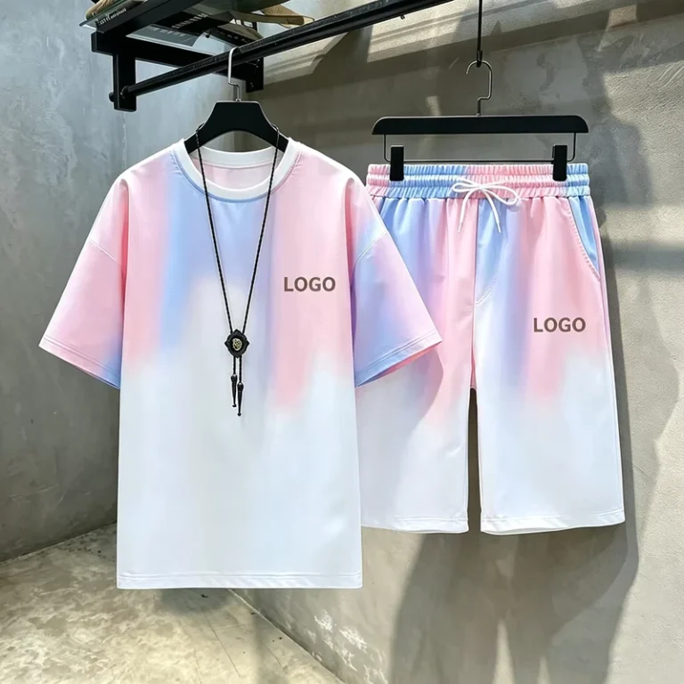 CHINEE-Mens-Summer-Sportswear-Set-Quick-Dry-Short-Sleeve-T-Shirt-and-Shorts-2-Piece-Set-Gradient-Color-Casual-Tracksuit-Mens-Set
