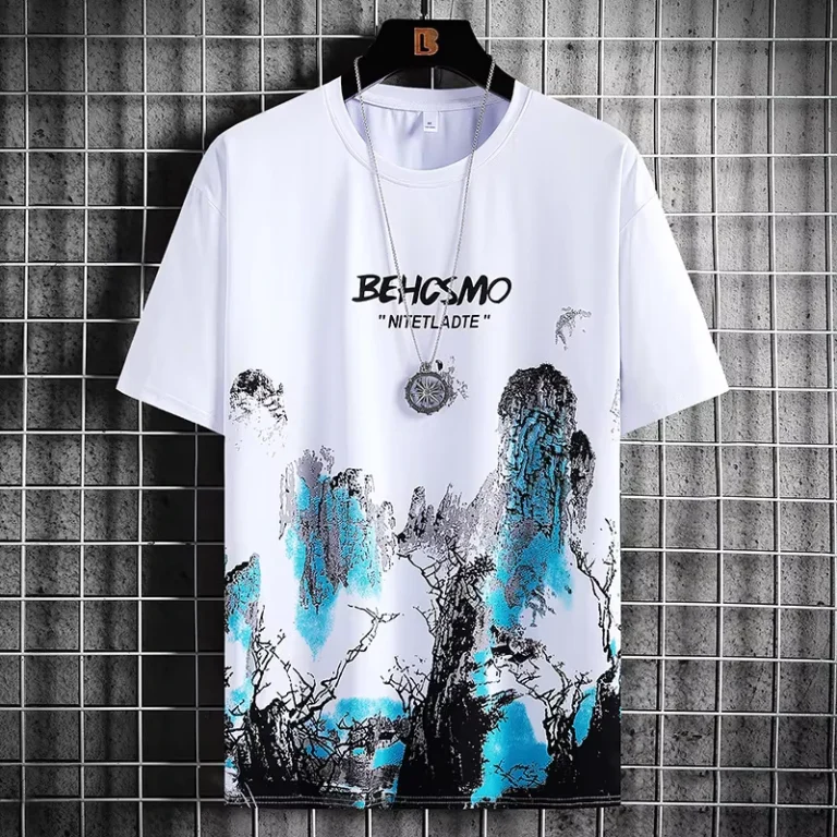 CHINEE-Mens-Summer-T-Shirt-Crew-Neck-Short-Sleeve-Loose-Half-Sleeve-Base-Solid-Pattern-Printed-on-Knitted-Fabric-Puff-Print-Tshirt