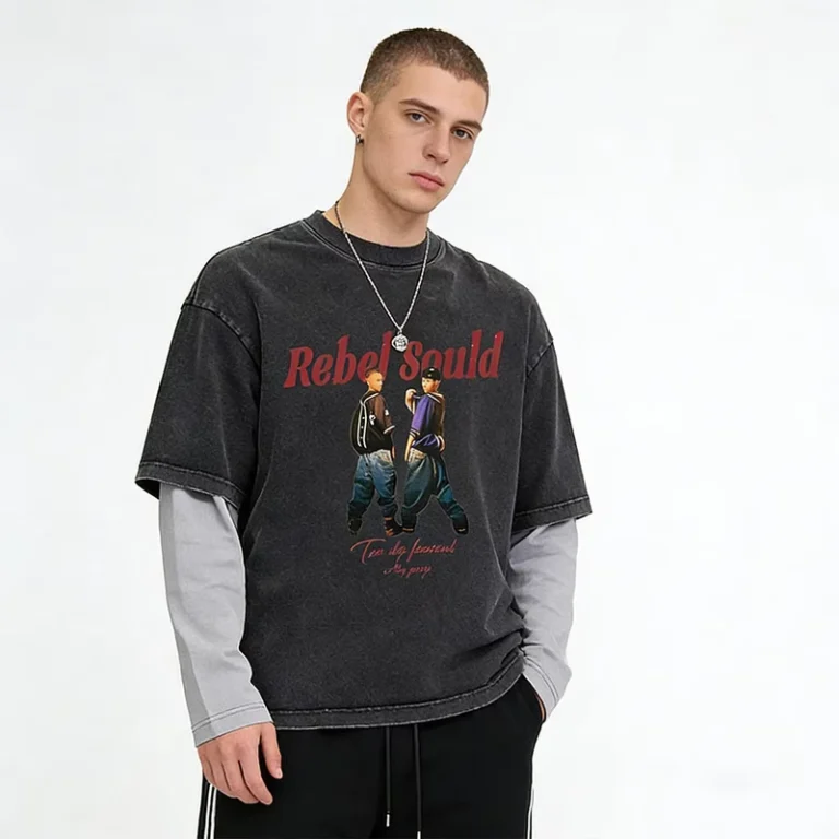 CHINEE-Mens-T-Shirt-Mock-Two-piece-Long-Sleeve-Top-Contrasting-Colors-Washed-Look-Weathered-Retro-T-Shirt-OEM