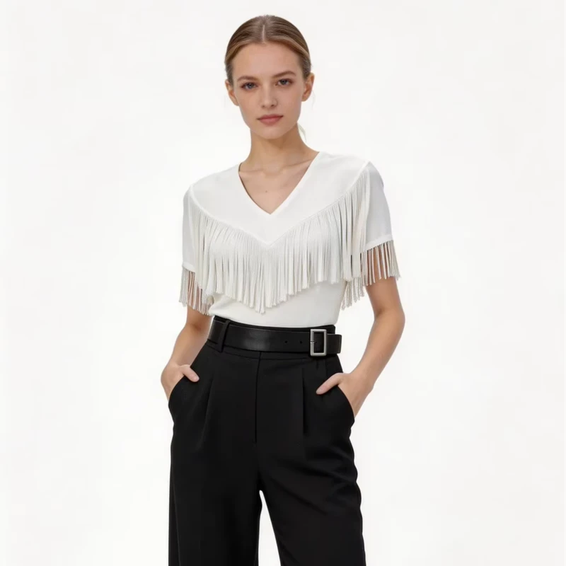 CHINEE-Modern-Womens-210g-Workwear-T-Shirt-V-Neck-Butterfly-Sleeve-Quick-Dry-Breathable-Solid-Pattern-XL-Size-Infinite-Colors-Options