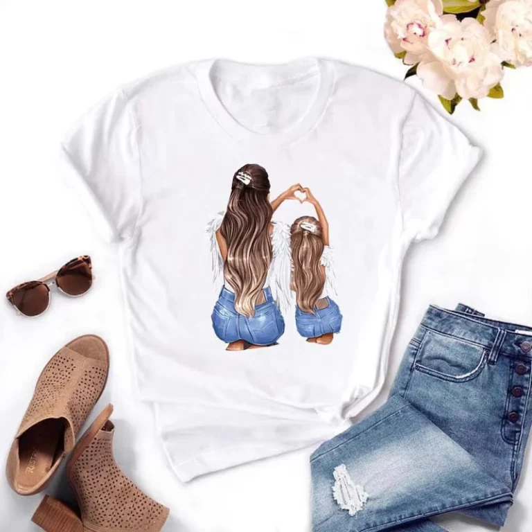 CHINEE-Mom-and-Me-Printed-t-Shirt-Milk-Silk-Fashion-Women-Short-Sleeve-Shirt-Summer-Women-Graphic-t-Shirts