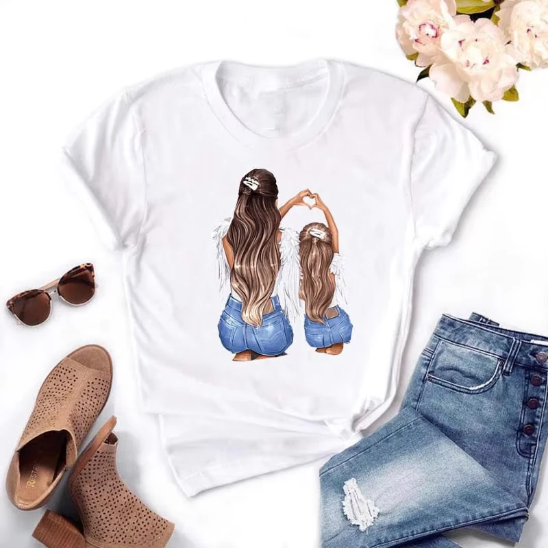 CHINEE-Mom-and-Me-Printed-t-Shirt-Milk-Silk-Fashion-Women-Short-Sleeve-Shirt-Summer-Women-Graphic-t-Shirts