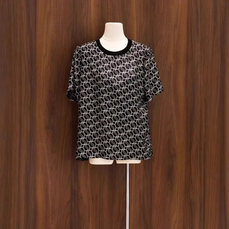 CHINEE-New-Casual-Short-sleeved-Silk-T-shirt-Womens-Summer-Twill-Crew-Neck-Geometric-Pattern-Printed-Fashionable-100-Mulberry
