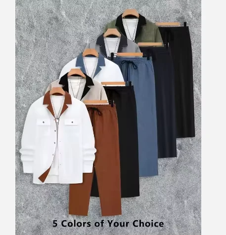 CHINEE-New-Classic-2-piece-Suit-Pants-T-shirt-Solid-Color-Long-Sleeved-Holiday-Wedding-Ethnic-Style-for-Men