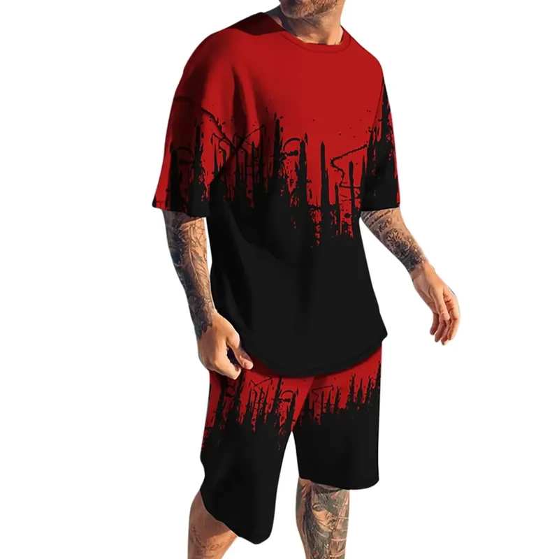 CHINEE-New-Design-Summer-Casual-Printed-Customizable-Mens-Short-Sleeve-Knitted-T-Shirt-Shorts-Set-High-Quality-100-Cotton-Quick
