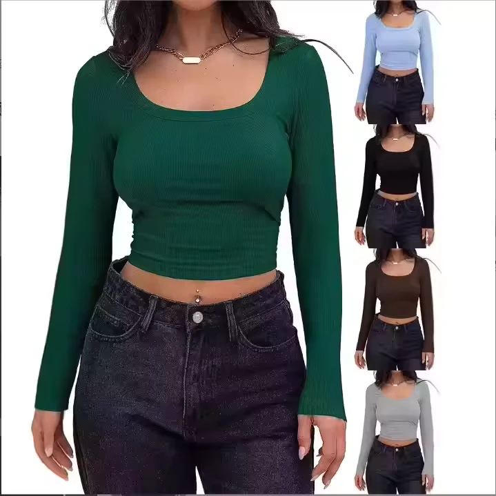CHINEE-New-Fashion-Long-sleeved-Top-Square-Collar-Crop-Top-Slim-fit-Long-sleeved-T-Shirts