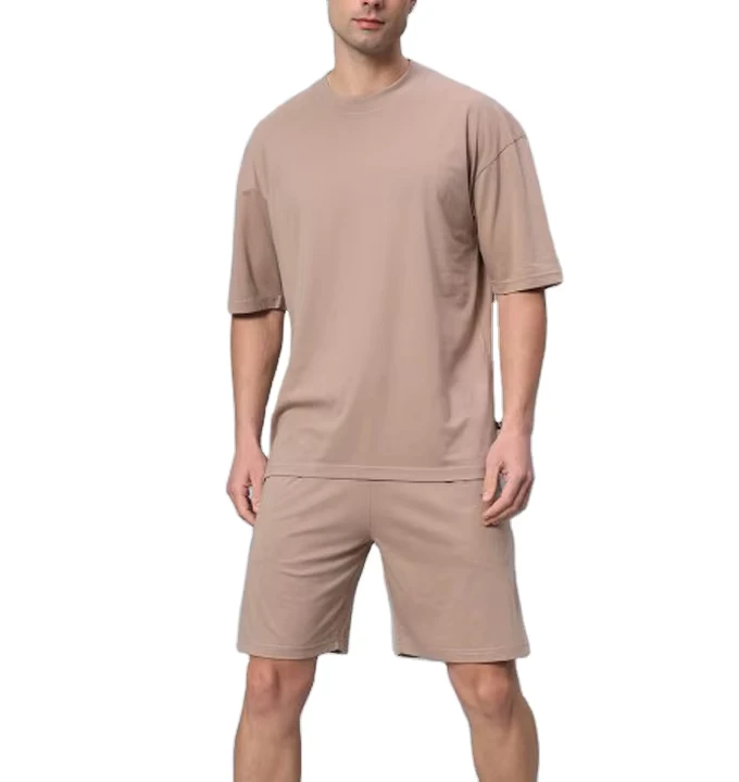 CHINEE-New-High-Quality-Customizable-Mens-Summer-Breathable-Short-Sleeve-Cotton-Blend-T-shirt-Pants-Set-Casual-Fashion
