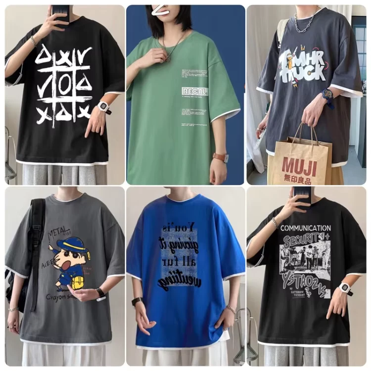 CHINEE-New-Short-Sleeved-Vintage-Trendy-Brand-Loose-Fitting-Casual-Antibacterial-Pique-Cotton-American-High-Street-Fashion-T-Shirt