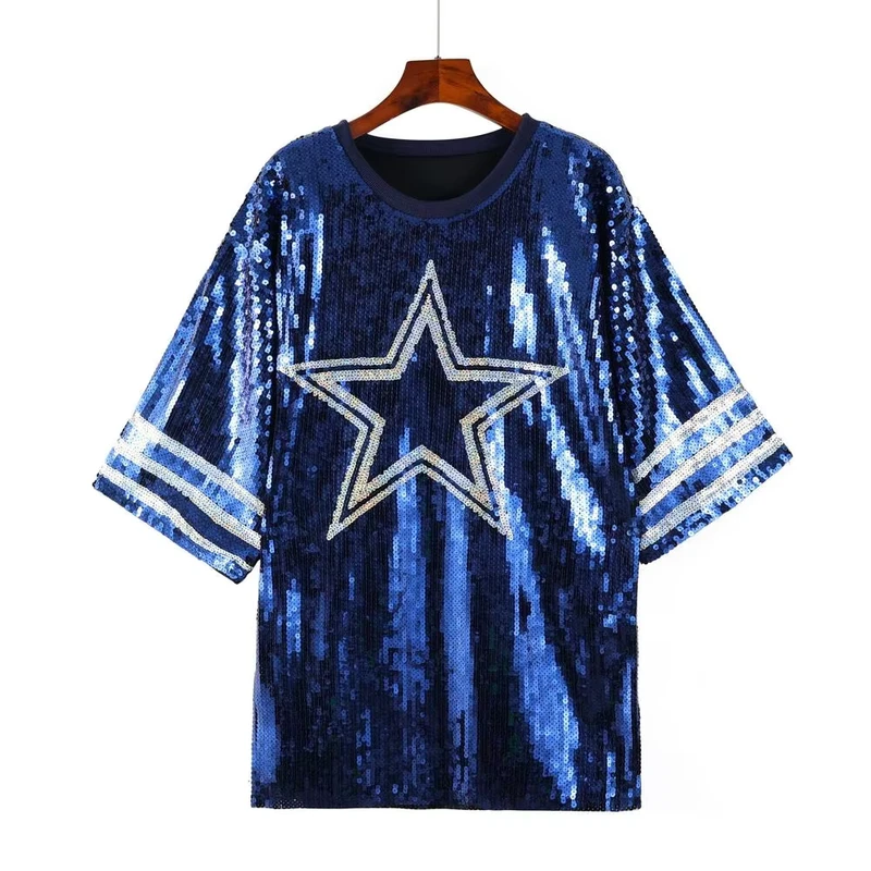 CHINEE-New-Style-Woman-Jersey-T-shirt-Top-Team-Logo-Football-Baseball-Basketball-School-Cheerleaders-Uniform-Bling-Dance-Sequin-Shirt