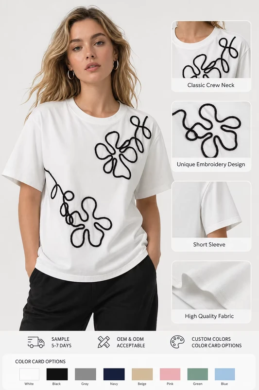 CHINEE-ODM-OEM-Factory-Custom-100-Cotton-T-Shirt-with-Embroidered-Thread-Slim-Fit-Italian-Fashion-Boutique-Womens-Top