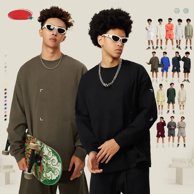 CHINEE-OEM-305G-100-Cotton-Dropshipping-Custom-Oversized-Long-sleeved-Mens-Loose-Pure-Cotton-Long-sleeved-Couple-T-shirts