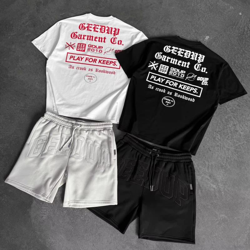 CHINEE-OEM-Custom-Brand-T-shirt-Screen-Printing-Graphic-logo-Heavyweight-Cotton-Boxy-Fit-Blank-T-shirts-and-Shorts-Set-Men-1