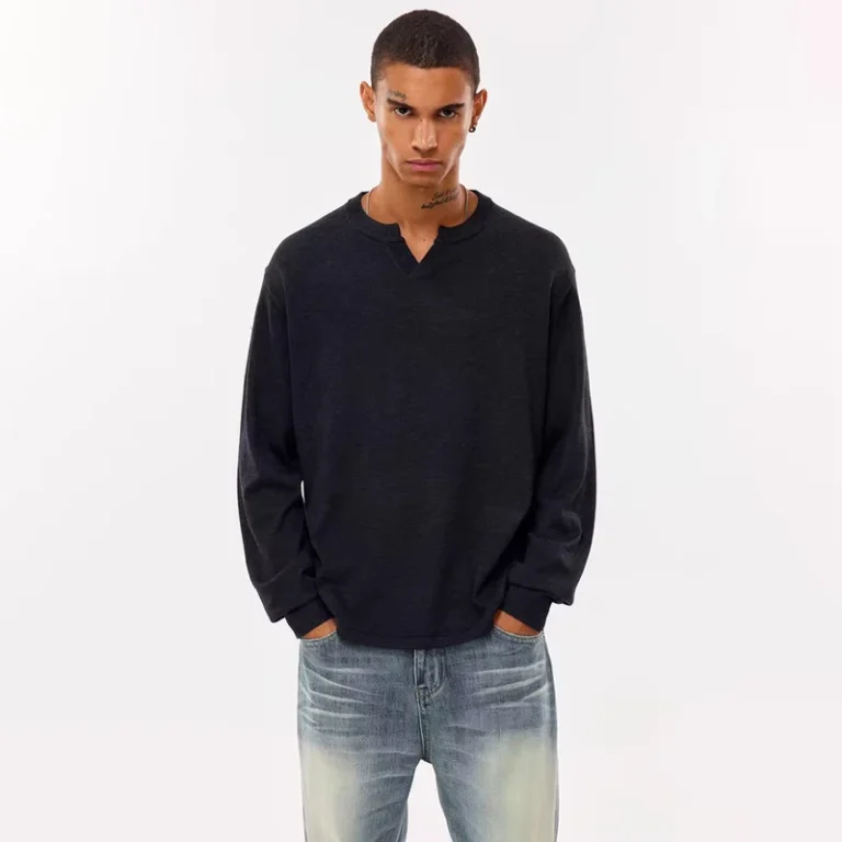 CHINEE-OEM-Custom-New-Arrival-Autumn-American-Casual-Style-Comfortable-Skin-friendly-V-Neck-Long-Sleeve-T-shirt-for-Men