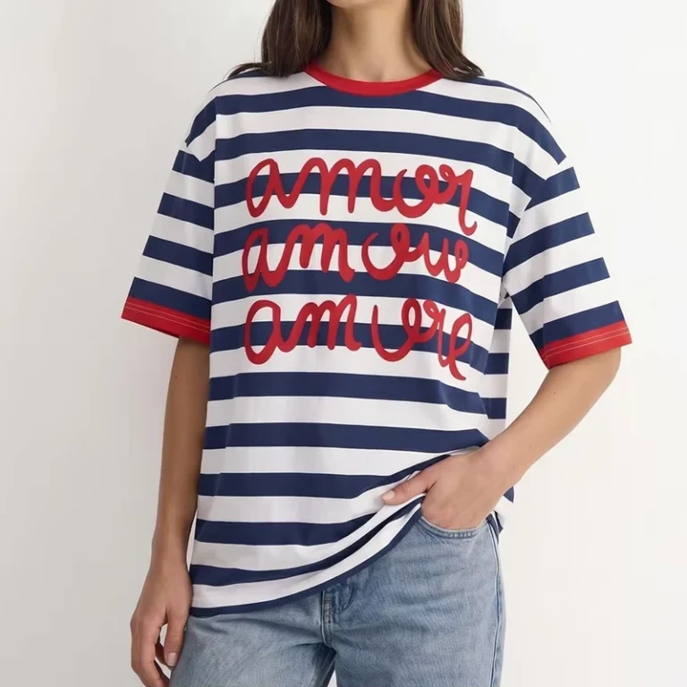 CHINEE-OEM-Custom-Premium-Cotton-Loose-Fit-Short-Sleeve-French-Style-Tee-with-Classic-Navy-Striped-Print-Fashion-Womens-T-Shirt