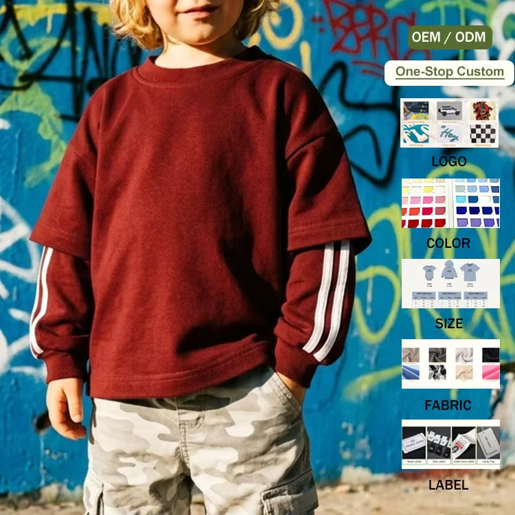 CHINEE-OEM-Kids-Oversized-Spliced-Side-Stripes-Layered-O-Neck-T-shirt-Toddler-Baby-Boys-Baggy-Drop-Shoulder-Long-Sleeve-Tee-Tops