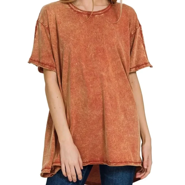 CHINEE-OEM-ODM-Custom-Made-100-Cotton-O-Neck-T-Shirt-for-Women-Breathable-Solid-Color-Fashionable-Acid-Washed-Oversized-Fit-Quick-Dry
